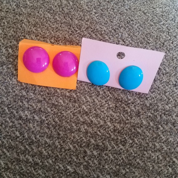 Vintage Jewelry - Vintage Retro 80's Earrings 2 Sets Pink Aqua
